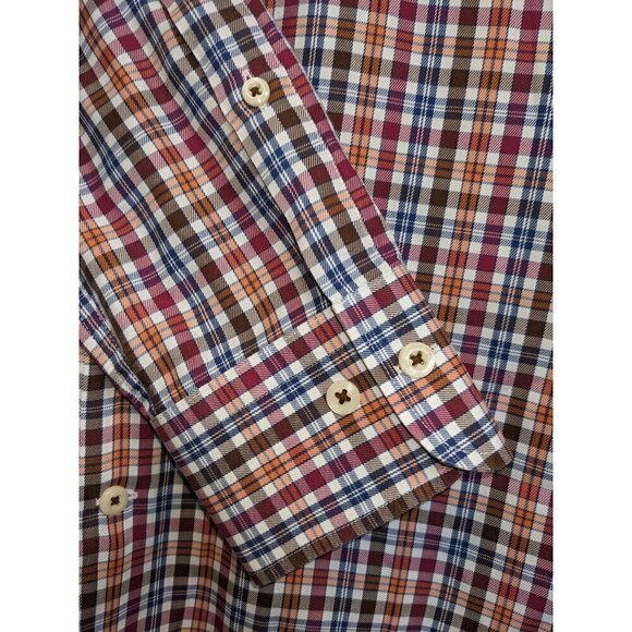 Peter Millar Cotton Long Sleeve Button Down Plaid Mens Shirt Red Brown Orange L - Picture 6 of 8